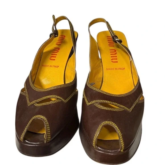đź‘ Miu Miu Vintage Italian Leather Platform Heels | Brown | EU 38 / US 7.5 - Picture 5 of 7